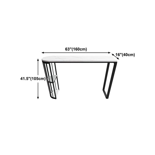 White Stone Industrial Indoor Bar Dining Table Double Pedestal Bistro Table with Shelve Clearhalo 'Bar Furniture' 'Bar Tables' 'bar_tables' 'Furniture' 'furniture_bar_tables' 'Kitchen & Dining Furniture' 'kitchen&dining_furn' 'kitchen' 4239864