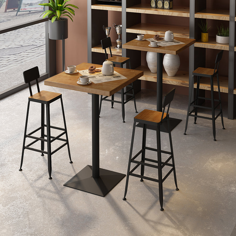 Industrial Square Hemlock Bar Dining Table Iron Indoor Bistro Table with Single Pedestal Clearhalo 'Bar Furniture' 'Bar Tables' 'bar_tables' 'Furniture' 'furniture_bar_tables' 'Kitchen & Dining Furniture' 'kitchen&dining_furn' 'kitchen' 4240195
