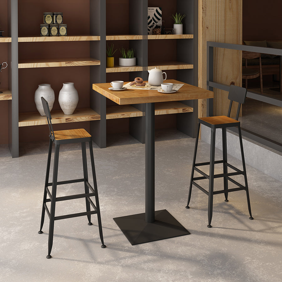 Industrial Square Hemlock Bar Dining Table Iron Indoor Bistro Table with Single Pedestal Clearhalo 'Bar Furniture' 'Bar Tables' 'bar_tables' 'Furniture' 'furniture_bar_tables' 'Kitchen & Dining Furniture' 'kitchen&dining_furn' 'kitchen' 4240196