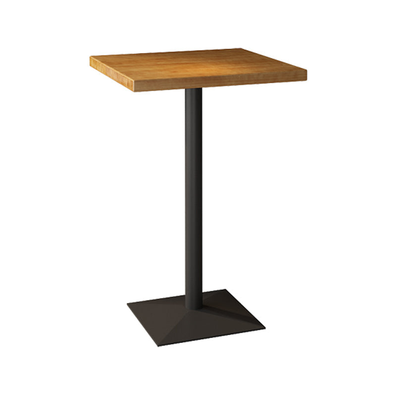 Industrial Square Hemlock Bar Dining Table Iron Indoor Bistro Table with Single Pedestal 31.5"L x 31.5"W x 41.3"H Clearhalo 'Bar Furniture' 'Bar Tables' 'bar_tables' 'Furniture' 'furniture_bar_tables' 'Kitchen & Dining Furniture' 'kitchen&dining_furn' 'kitchen' 4240197