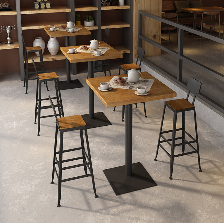 Industrial Square Hemlock Bar Dining Table Iron Indoor Bistro Table with Single Pedestal Clearhalo 'Bar Furniture' 'Bar Tables' 'bar_tables' 'Furniture' 'furniture_bar_tables' 'Kitchen & Dining Furniture' 'kitchen&dining_furn' 'kitchen' 4240201
