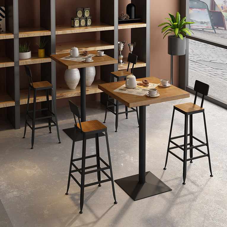 Industrial Square Hemlock Bar Dining Table Iron Indoor Bistro Table with Single Pedestal Clearhalo 'Bar Furniture' 'Bar Tables' 'bar_tables' 'Furniture' 'furniture_bar_tables' 'Kitchen & Dining Furniture' 'kitchen&dining_furn' 'kitchen' 4240203