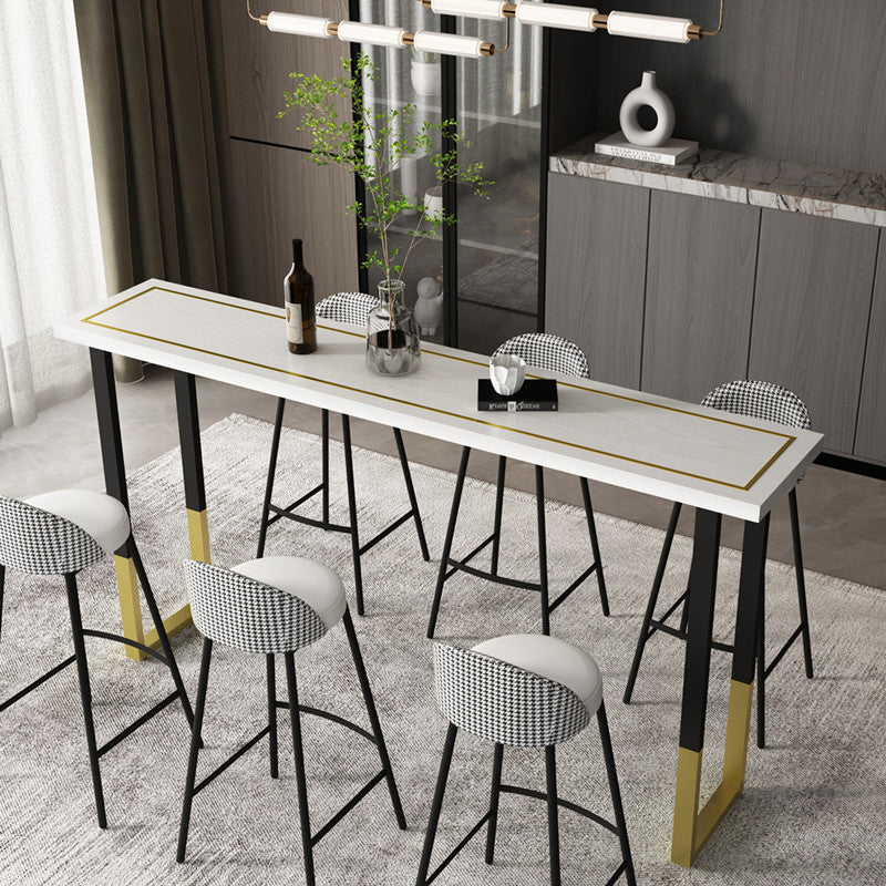 Glam Style Cocktail Bar Table 42-inch Height Wood Top Iron Frame Bar Table White Clearhalo 'Bar Furniture' 'Bar Tables' 'bar_tables' 'Furniture' 'furniture_bar_tables' 'Kitchen & Dining Furniture' 'kitchen&dining_furn' 'kitchen' 4240209