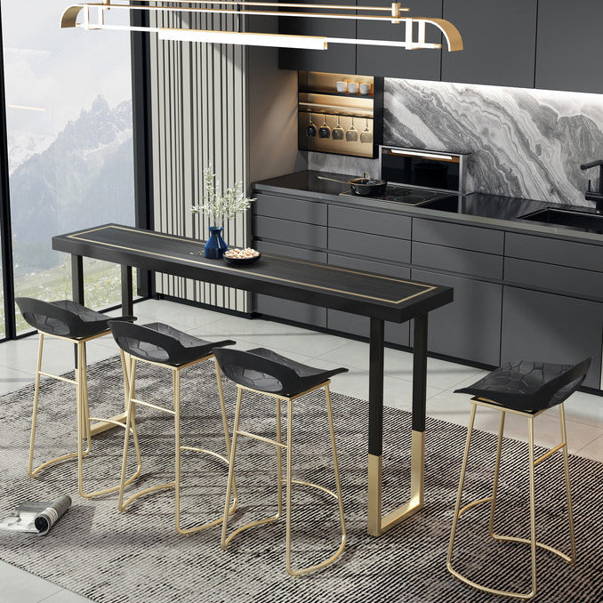 Glam Style Cocktail Bar Table 42-inch Height Wood Top Iron Frame Bar Table Clearhalo 'Bar Furniture' 'Bar Tables' 'bar_tables' 'Furniture' 'furniture_bar_tables' 'Kitchen & Dining Furniture' 'kitchen&dining_furn' 'kitchen' 4240216