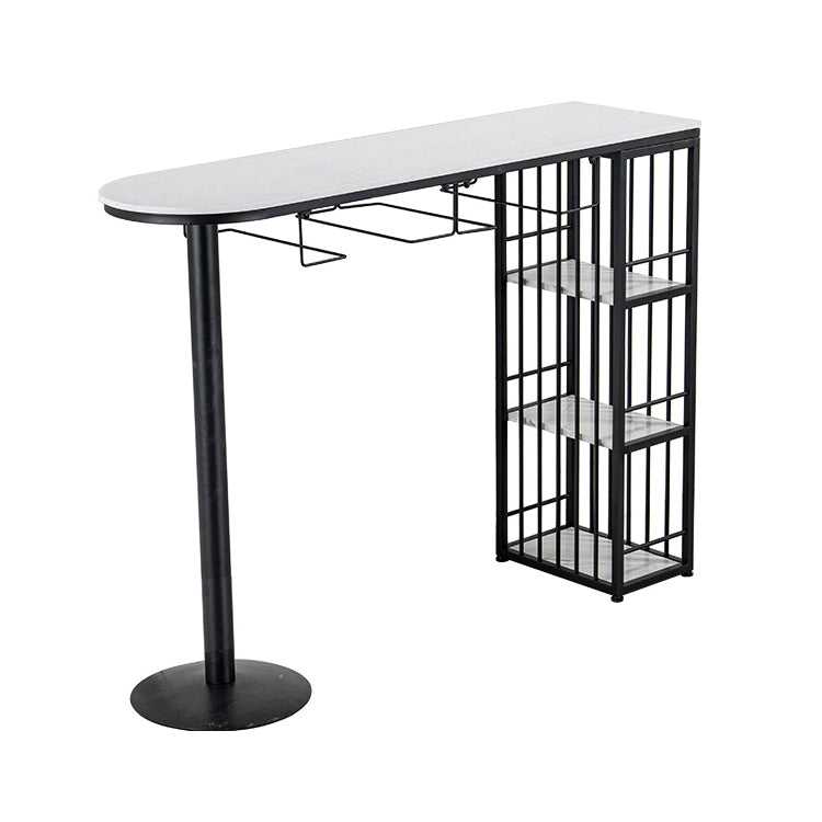 Glam Faux Marble Indoor Bar Dining Table Iron Double Pedestal Bistro Table with Shelve Black Clearhalo 'Bar Furniture' 'Bar Tables' 'bar_tables' 'Furniture' 'furniture_bar_tables' 'Kitchen & Dining Furniture' 'kitchen&dining_furn' 'kitchen' 4240244