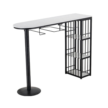 Glam Faux Marble Indoor Bar Dining Table Iron Double Pedestal Bistro Table with Shelve Black Clearhalo 'Bar Furniture' 'Bar Tables' 'bar_tables' 'Furniture' 'furniture_bar_tables' 'Kitchen & Dining Furniture' 'kitchen&dining_furn' 'kitchen' 4240244