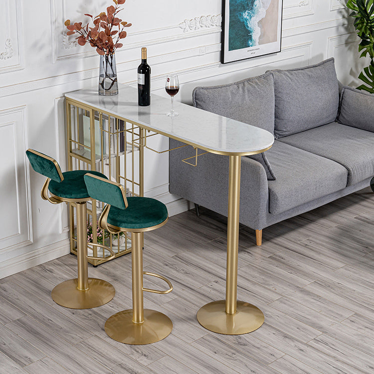 Glam Faux Marble Indoor Bar Dining Table Iron Double Pedestal Bistro Table with Shelve Clearhalo 'Bar Furniture' 'Bar Tables' 'bar_tables' 'Furniture' 'furniture_bar_tables' 'Kitchen & Dining Furniture' 'kitchen&dining_furn' 'kitchen' 4240245