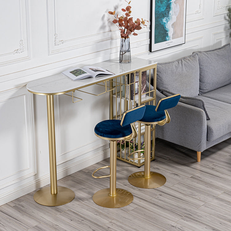 Glam Faux Marble Indoor Bar Dining Table Iron Double Pedestal Bistro Table with Shelve Clearhalo 'Bar Furniture' 'Bar Tables' 'bar_tables' 'Furniture' 'furniture_bar_tables' 'Kitchen & Dining Furniture' 'kitchen&dining_furn' 'kitchen' 4240246