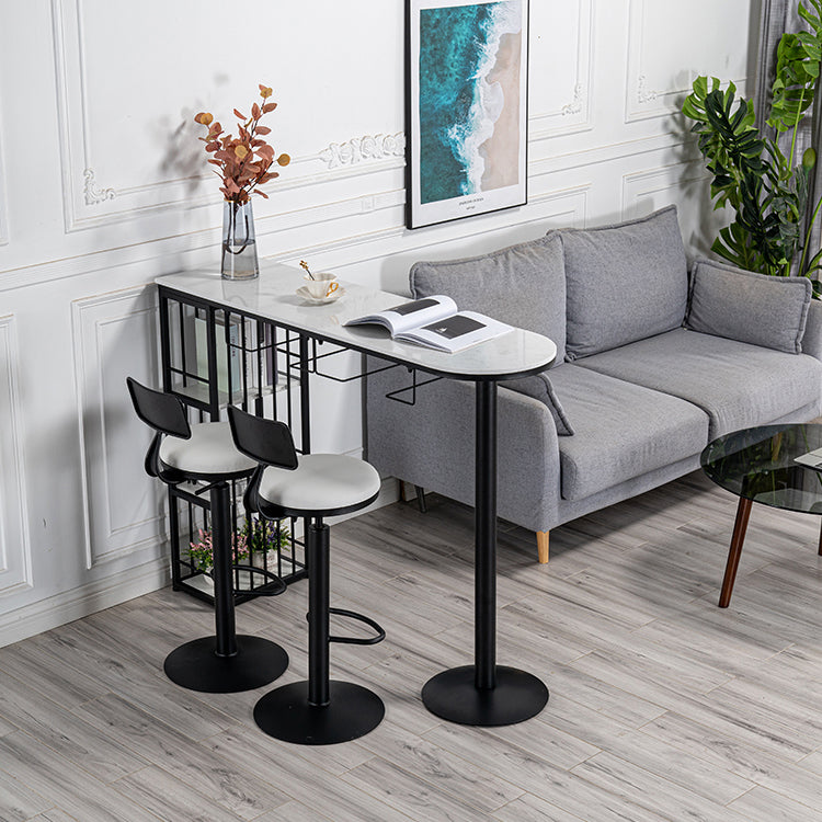 Glam Faux Marble Indoor Bar Dining Table Iron Double Pedestal Bistro Table with Shelve Clearhalo 'Bar Furniture' 'Bar Tables' 'bar_tables' 'Furniture' 'furniture_bar_tables' 'Kitchen & Dining Furniture' 'kitchen&dining_furn' 'kitchen' 4240247