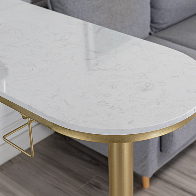 Glam Faux Marble Indoor Bar Dining Table Iron Double Pedestal Bistro Table with Shelve Clearhalo 'Bar Furniture' 'Bar Tables' 'bar_tables' 'Furniture' 'furniture_bar_tables' 'Kitchen & Dining Furniture' 'kitchen&dining_furn' 'kitchen' 4240249
