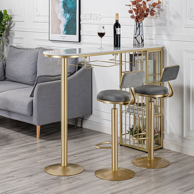 Glam Faux Marble Indoor Bar Dining Table Iron Double Pedestal Bistro Table with Shelve Clearhalo 'Bar Furniture' 'Bar Tables' 'bar_tables' 'Furniture' 'furniture_bar_tables' 'Kitchen & Dining Furniture' 'kitchen&dining_furn' 'kitchen' 4240251