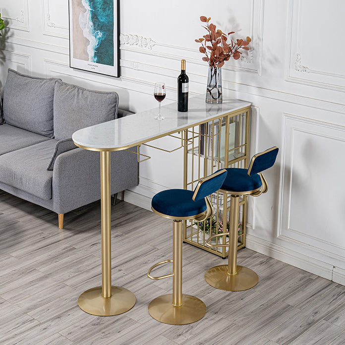 Glam Faux Marble Indoor Bar Dining Table Iron Double Pedestal Bistro Table with Shelve Clearhalo 'Bar Furniture' 'Bar Tables' 'bar_tables' 'Furniture' 'furniture_bar_tables' 'Kitchen & Dining Furniture' 'kitchen&dining_furn' 'kitchen' 4240252