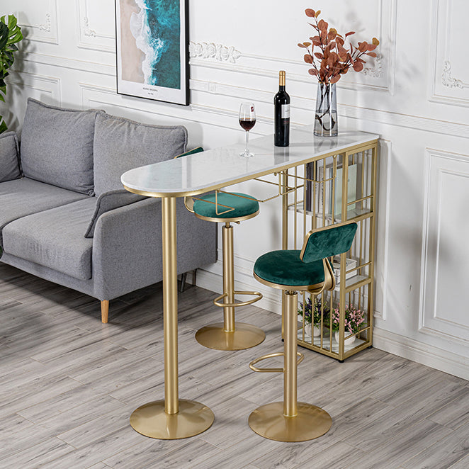 Glam Faux Marble Indoor Bar Dining Table Iron Double Pedestal Bistro Table with Shelve Clearhalo 'Bar Furniture' 'Bar Tables' 'bar_tables' 'Furniture' 'furniture_bar_tables' 'Kitchen & Dining Furniture' 'kitchen&dining_furn' 'kitchen' 4240254