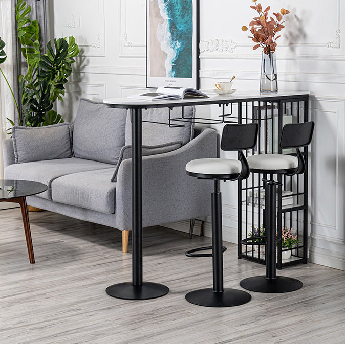 Glam Faux Marble Indoor Bar Dining Table Iron Double Pedestal Bistro Table with Shelve Clearhalo 'Bar Furniture' 'Bar Tables' 'bar_tables' 'Furniture' 'furniture_bar_tables' 'Kitchen & Dining Furniture' 'kitchen&dining_furn' 'kitchen' 4240255