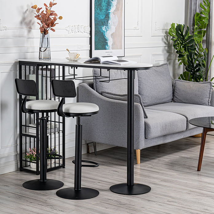 Glam Faux Marble Indoor Bar Dining Table Iron Double Pedestal Bistro Table with Shelve Clearhalo 'Bar Furniture' 'Bar Tables' 'bar_tables' 'Furniture' 'furniture_bar_tables' 'Kitchen & Dining Furniture' 'kitchen&dining_furn' 'kitchen' 4240256