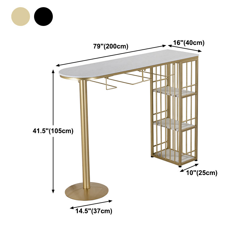 Glam Faux Marble Indoor Bar Dining Table Iron Double Pedestal Bistro Table with Shelve Clearhalo 'Bar Furniture' 'Bar Tables' 'bar_tables' 'Furniture' 'furniture_bar_tables' 'Kitchen & Dining Furniture' 'kitchen&dining_furn' 'kitchen' 4240264