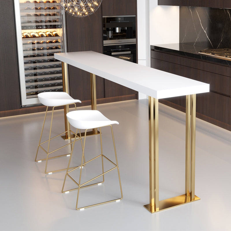 Glam Rectangle Indoor Bar Dining Table White Wood Bistro Table with Sled Pedestal Clearhalo 'Bar Furniture' 'Bar Tables' 'bar_tables' 'Furniture' 'furniture_bar_tables' 'Kitchen & Dining Furniture' 'kitchen&dining_furn' 'kitchen' 4240265