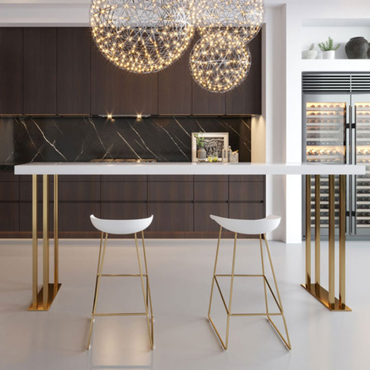 Glam Rectangle Indoor Bar Dining Table White Wood Bistro Table with Sled Pedestal Clearhalo 'Bar Furniture' 'Bar Tables' 'bar_tables' 'Furniture' 'furniture_bar_tables' 'Kitchen & Dining Furniture' 'kitchen&dining_furn' 'kitchen' 4240268