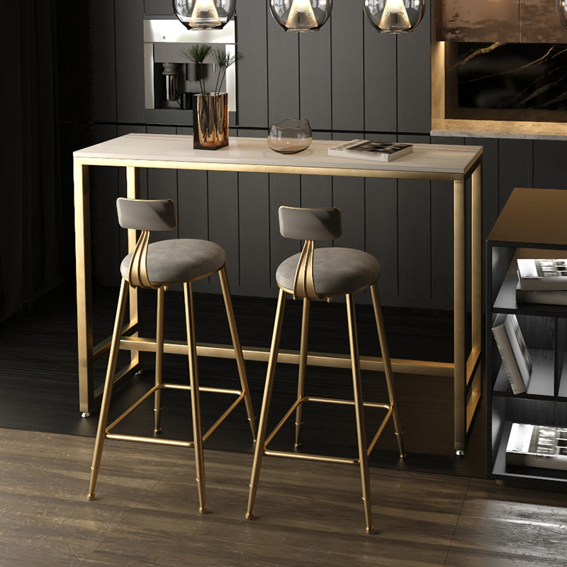 Glam Rectangle Stone Bar Dining Table Gold Iron Trestle Pedestal Bar Table (only table) Clearhalo 'Bar Furniture' 'Bar Tables' 'bar_tables' 'Furniture' 'furniture_bar_tables' 'Kitchen & Dining Furniture' 'kitchen&dining_furn' 'kitchen' 4240280
