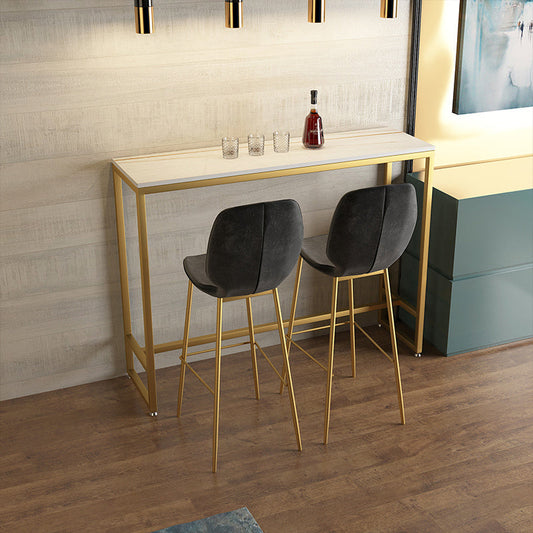 Glam Rectangle Stone Bar Dining Table Gold Iron Trestle Pedestal Bar Table (only table) Clearhalo 'Bar Furniture' 'Bar Tables' 'bar_tables' 'Furniture' 'furniture_bar_tables' 'Kitchen & Dining Furniture' 'kitchen&dining_furn' 'kitchen' 4240281