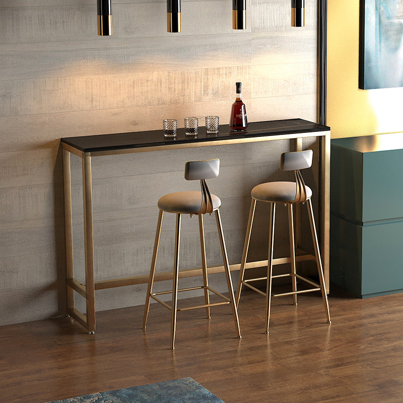 Glam Rectangle Stone Bar Dining Table Gold Iron Trestle Pedestal Bar Table (only table) Clearhalo 'Bar Furniture' 'Bar Tables' 'bar_tables' 'Furniture' 'furniture_bar_tables' 'Kitchen & Dining Furniture' 'kitchen&dining_furn' 'kitchen' 4240282