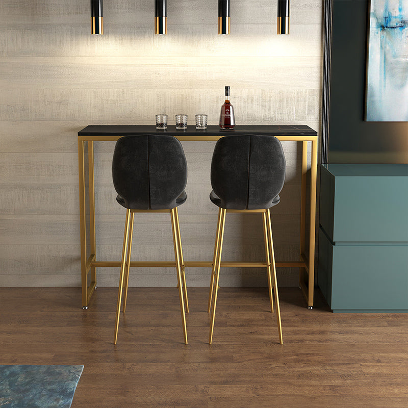 Glam Rectangle Stone Bar Dining Table Gold Iron Trestle Pedestal Bar Table (only table) Clearhalo 'Bar Furniture' 'Bar Tables' 'bar_tables' 'Furniture' 'furniture_bar_tables' 'Kitchen & Dining Furniture' 'kitchen&dining_furn' 'kitchen' 4240283