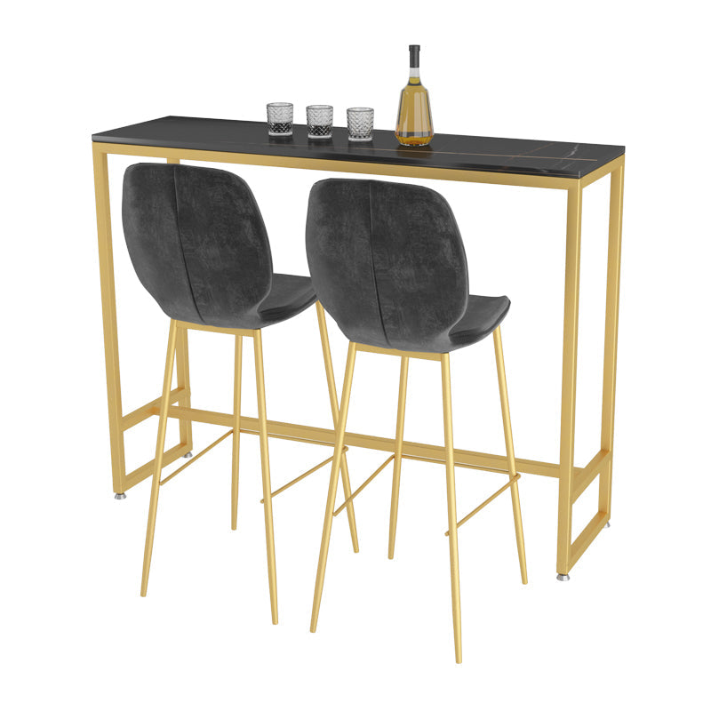 Glam Rectangle Stone Bar Dining Table Gold Iron Trestle Pedestal Bar Table (only table) Black Clearhalo 'Bar Furniture' 'Bar Tables' 'bar_tables' 'Furniture' 'furniture_bar_tables' 'Kitchen & Dining Furniture' 'kitchen&dining_furn' 'kitchen' 4240284