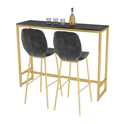 Glam Rectangle Stone Bar Dining Table Gold Iron Trestle Pedestal Bar Table (only table) Black Clearhalo 'Bar Furniture' 'Bar Tables' 'bar_tables' 'Furniture' 'furniture_bar_tables' 'Kitchen & Dining Furniture' 'kitchen&dining_furn' 'kitchen' 4240284