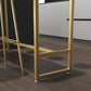 Glam Rectangle Stone Bar Dining Table Gold Iron Trestle Pedestal Bar Table (only table) Clearhalo 'Bar Furniture' 'Bar Tables' 'bar_tables' 'Furniture' 'furniture_bar_tables' 'Kitchen & Dining Furniture' 'kitchen&dining_furn' 'kitchen' 4240286