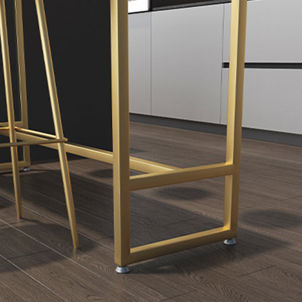 Glam Rectangle Stone Bar Dining Table Gold Iron Trestle Pedestal Bar Table (only table) Clearhalo 'Bar Furniture' 'Bar Tables' 'bar_tables' 'Furniture' 'furniture_bar_tables' 'Kitchen & Dining Furniture' 'kitchen&dining_furn' 'kitchen' 4240286