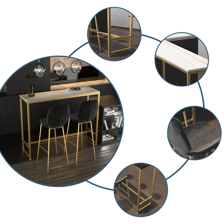 Glam Rectangle Stone Bar Dining Table Gold Iron Trestle Pedestal Bar Table (only table) Clearhalo 'Bar Furniture' 'Bar Tables' 'bar_tables' 'Furniture' 'furniture_bar_tables' 'Kitchen & Dining Furniture' 'kitchen&dining_furn' 'kitchen' 4240287