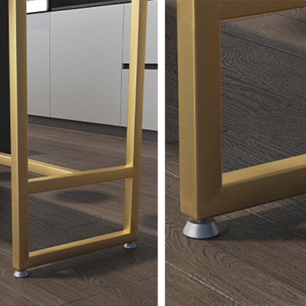 Glam Rectangle Stone Bar Dining Table Gold Iron Trestle Pedestal Bar Table (only table) Clearhalo 'Bar Furniture' 'Bar Tables' 'bar_tables' 'Furniture' 'furniture_bar_tables' 'Kitchen & Dining Furniture' 'kitchen&dining_furn' 'kitchen' 4240289