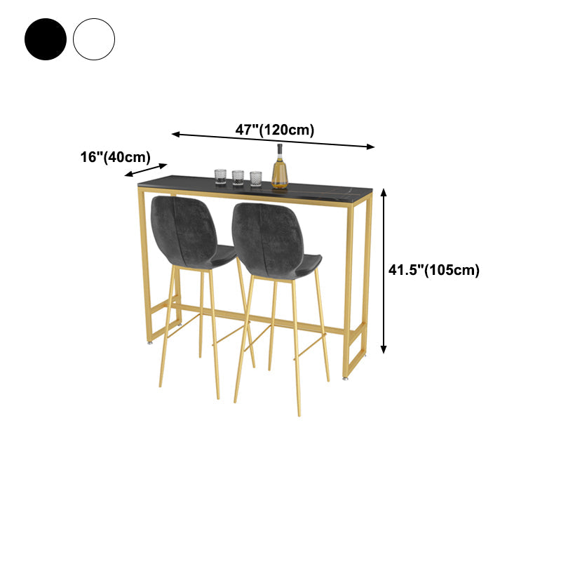 Glam Rectangle Stone Bar Dining Table Gold Iron Trestle Pedestal Bar Table (only table) Clearhalo 'Bar Furniture' 'Bar Tables' 'bar_tables' 'Furniture' 'furniture_bar_tables' 'Kitchen & Dining Furniture' 'kitchen&dining_furn' 'kitchen' 4240291