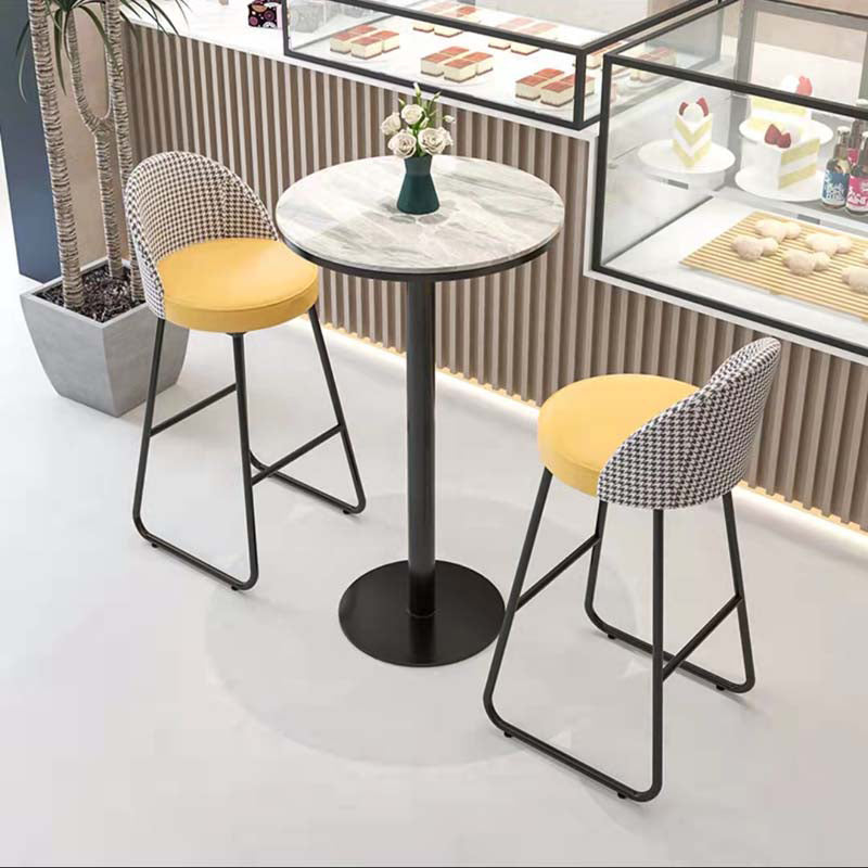 Industrial Metal Bar Table 23.6" Round Faux Marble Top Pedestal Bistro Table for Cafe Clearhalo 'Bar Furniture' 'Bar Tables' 'bar_tables' 'Furniture' 'furniture_bar_tables' 'Kitchen & Dining Furniture' 'kitchen&dining_furn' 'kitchen' 4240312