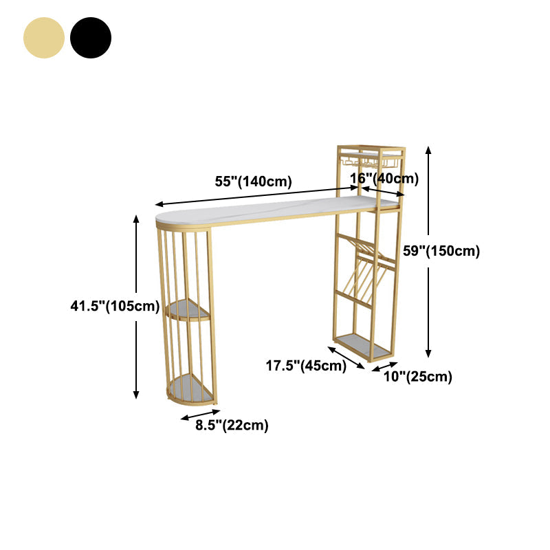 White Stone Glam Indoor Bar Dining Table Iron Double Pedestal Bistro Table with Shelve Clearhalo 'Bar Furniture' 'Bar Tables' 'bar_tables' 'Furniture' 'furniture_bar_tables' 'Kitchen & Dining Furniture' 'kitchen&dining_furn' 'kitchen' 4240383