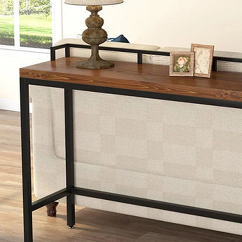 Modern Bar Dining Table Indoor Rectangle Wood Bar Table Trestle Iron Base in Brown Clearhalo 'Bar Furniture' 'Bar Tables' 'bar_tables' 'Furniture' 'furniture_bar_tables' 'Kitchen & Dining Furniture' 'kitchen&dining_furn' 'kitchen' 4240956