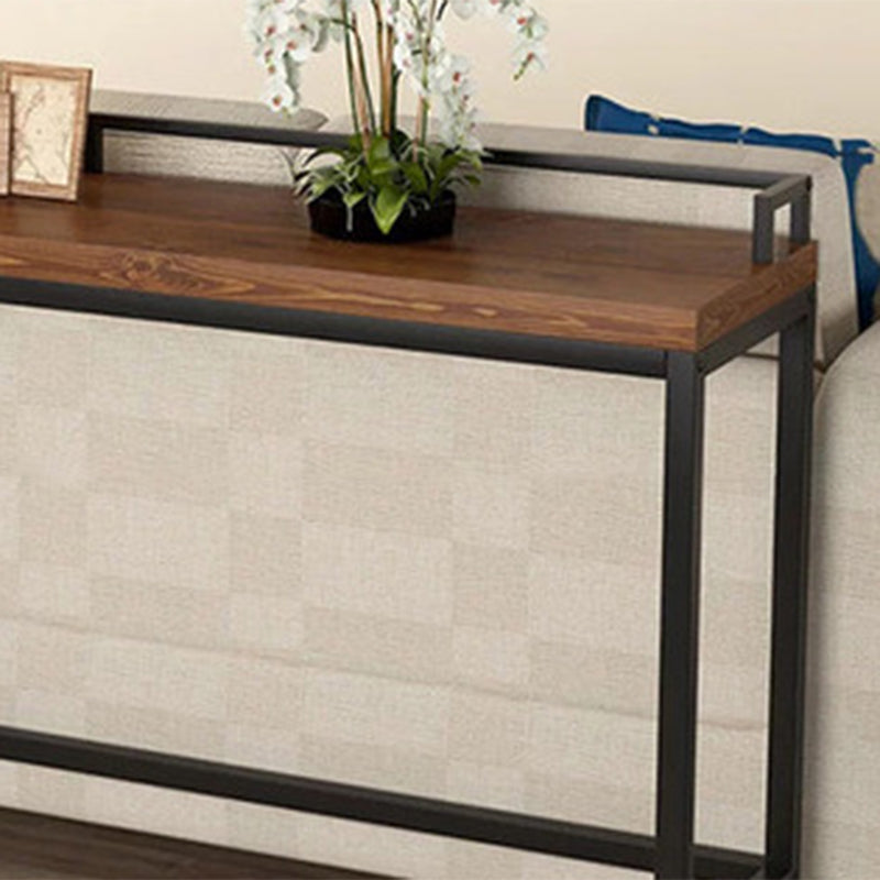 Modern Bar Dining Table Indoor Rectangle Wood Bar Table Trestle Iron Base in Brown Clearhalo 'Bar Furniture' 'Bar Tables' 'bar_tables' 'Furniture' 'furniture_bar_tables' 'Kitchen & Dining Furniture' 'kitchen&dining_furn' 'kitchen' 4240958