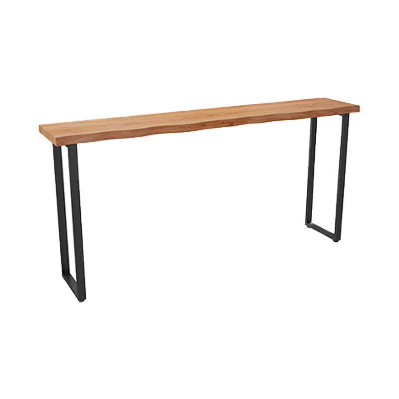 Modern Bar Dining Table Indoor Rectangle Wood Bar Table Metal Base in Brown 118.1"L x 17.7"W x 41.3"H Clearhalo 'Bar Furniture' 'Bar Tables' 'bar_tables' 'Furniture' 'furniture_bar_tables' 'Kitchen & Dining Furniture' 'kitchen&dining_furn' 'kitchen' 4241008