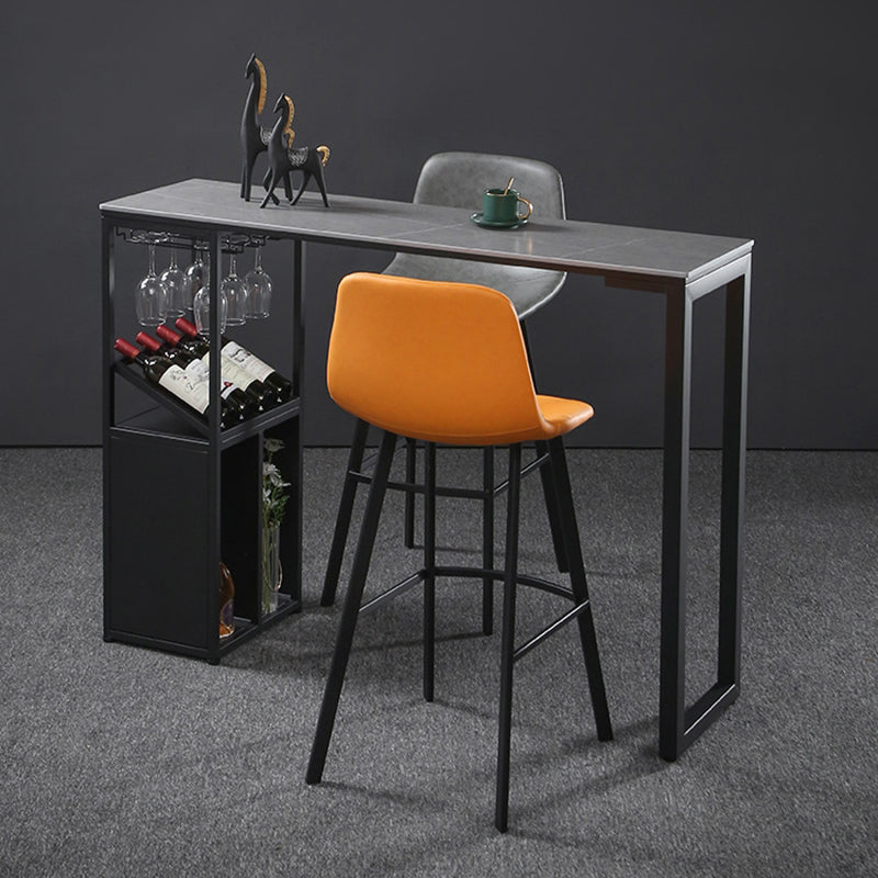 Contemporary Bar Dining Table Rectangle Bar Table Metal Base with Shelves in Grey Clearhalo 'Bar Furniture' 'Bar Tables' 'bar_tables' 'Furniture' 'furniture_bar_tables' 'Kitchen & Dining Furniture' 'kitchen&dining_furn' 'kitchen' 4241059