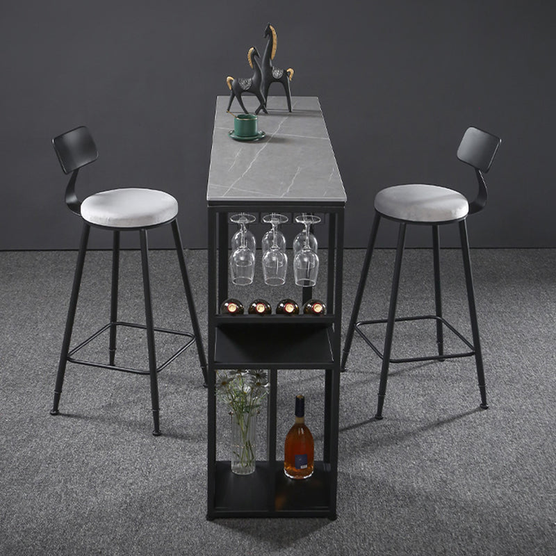 Contemporary Bar Dining Table Rectangle Bar Table Metal Base with Shelves in Grey Clearhalo 'Bar Furniture' 'Bar Tables' 'bar_tables' 'Furniture' 'furniture_bar_tables' 'Kitchen & Dining Furniture' 'kitchen&dining_furn' 'kitchen' 4241061