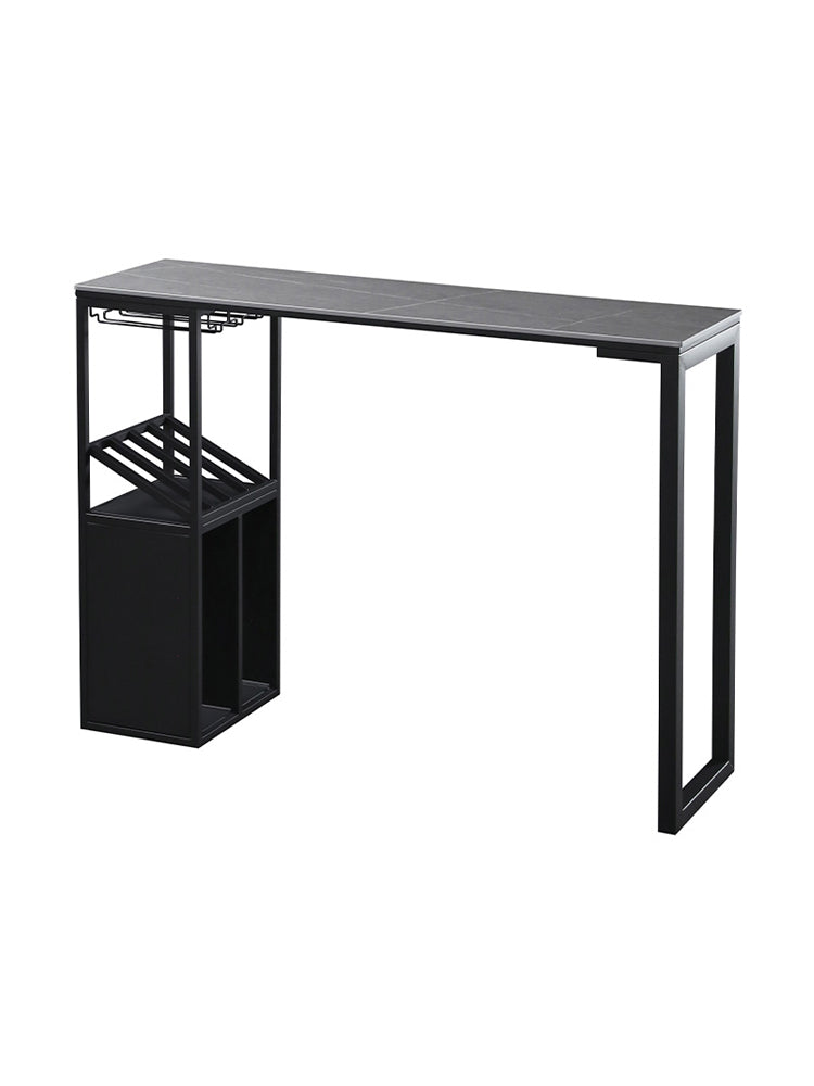 Contemporary Bar Dining Table Rectangle Bar Table Metal Base with Shelves in Grey Clearhalo 'Bar Furniture' 'Bar Tables' 'bar_tables' 'Furniture' 'furniture_bar_tables' 'Kitchen & Dining Furniture' 'kitchen&dining_furn' 'kitchen' 4241063