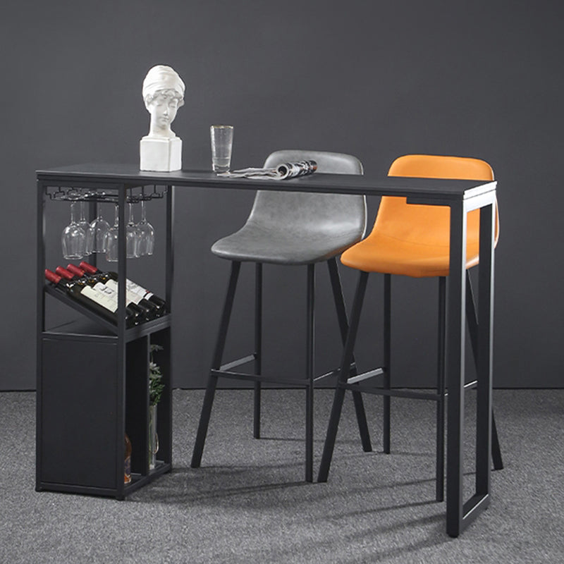 Contemporary Bar Dining Table Rectangle Bar Table Metal Base with Shelves in Grey Clearhalo 'Bar Furniture' 'Bar Tables' 'bar_tables' 'Furniture' 'furniture_bar_tables' 'Kitchen & Dining Furniture' 'kitchen&dining_furn' 'kitchen' 4241068
