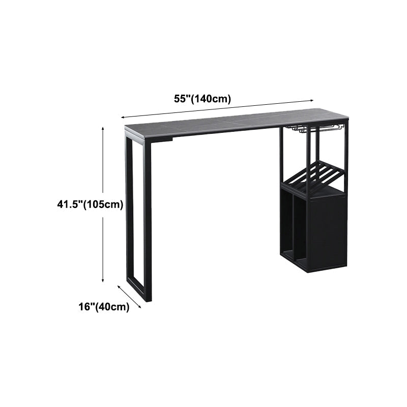 Contemporary Bar Dining Table Rectangle Bar Table Metal Base with Shelves in Grey Clearhalo 'Bar Furniture' 'Bar Tables' 'bar_tables' 'Furniture' 'furniture_bar_tables' 'Kitchen & Dining Furniture' 'kitchen&dining_furn' 'kitchen' 4241071