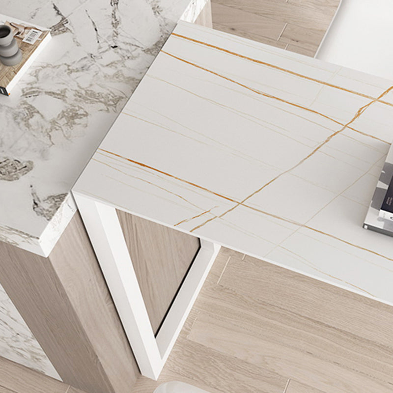 Contemporary Bar Dining Table Indoor Bar Table with Iron Base in White Clearhalo 'Bar Furniture' 'Bar Tables' 'bar_tables' 'Furniture' 'furniture_bar_tables' 'Kitchen & Dining Furniture' 'kitchen&dining_furn' 'kitchen' 4241244