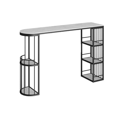 Indoor Stone Sled Cocktail Bar Table Modern Fixed Table Storage Bar Height Table Black Clearhalo 'Bar Furniture' 'Bar Tables' 'bar_tables' 'Furniture' 'furniture_bar_tables' 'Kitchen & Dining Furniture' 'kitchen&dining_furn' 'kitchen' 4241252