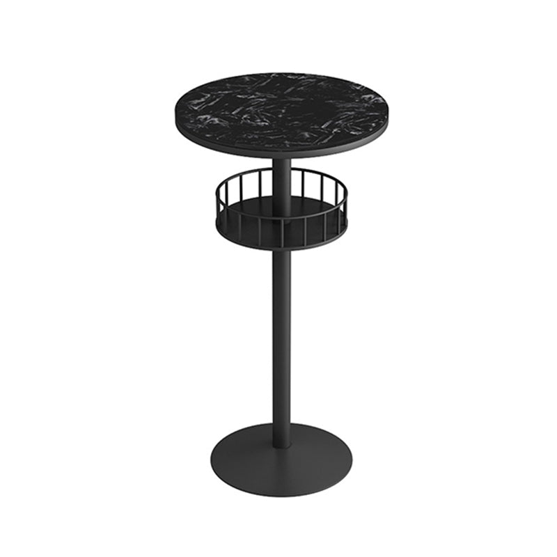 Contemporary Marble Pedestal Pub Bar Table Balcony Event and Cocktail Table with Storage Black Black Round Clearhalo 'Bar Furniture' 'Bar Tables' 'bar_tables' 'Furniture' 'furniture_bar_tables' 'Kitchen & Dining Furniture' 'kitchen&dining_furn' 'kitchen' 4241414