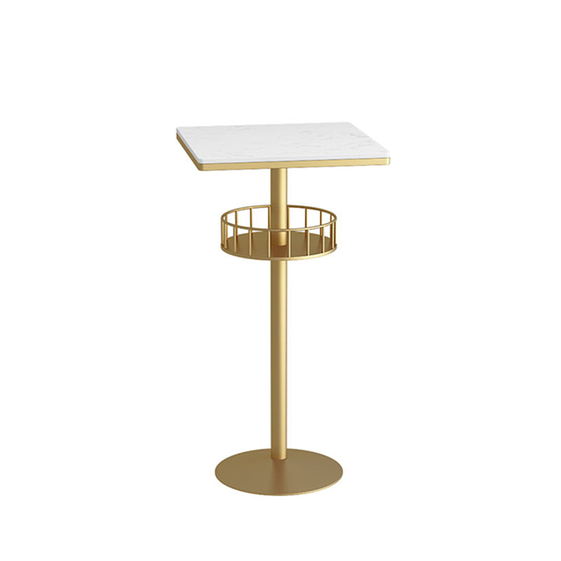 Contemporary Marble Pedestal Pub Bar Table Balcony Event and Cocktail Table with Storage Gold White Square Clearhalo 'Bar Furniture' 'Bar Tables' 'bar_tables' 'Furniture' 'furniture_bar_tables' 'Kitchen & Dining Furniture' 'kitchen&dining_furn' 'kitchen' 4241415