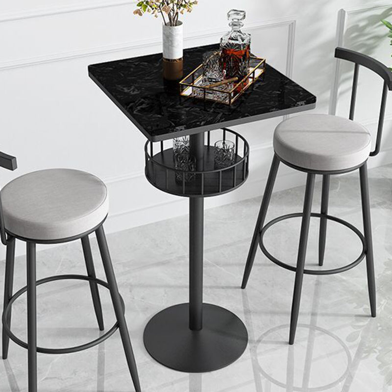 Contemporary Marble Pedestal Pub Bar Table Balcony Event and Cocktail Table with Storage Black Black Square Clearhalo 'Bar Furniture' 'Bar Tables' 'bar_tables' 'Furniture' 'furniture_bar_tables' 'Kitchen & Dining Furniture' 'kitchen&dining_furn' 'kitchen' 4241421