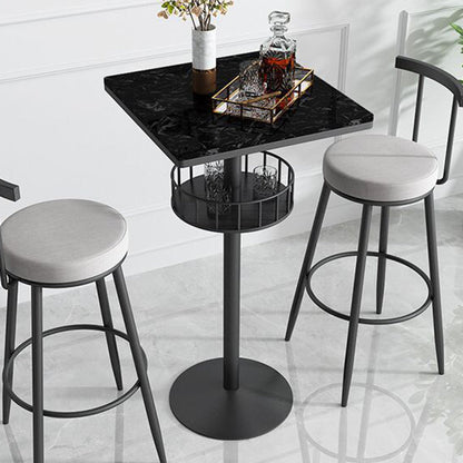 Contemporary Marble Pedestal Pub Bar Table Balcony Event and Cocktail Table with Storage Black Black Square Clearhalo 'Bar Furniture' 'Bar Tables' 'bar_tables' 'Furniture' 'furniture_bar_tables' 'Kitchen & Dining Furniture' 'kitchen&dining_furn' 'kitchen' 4241421