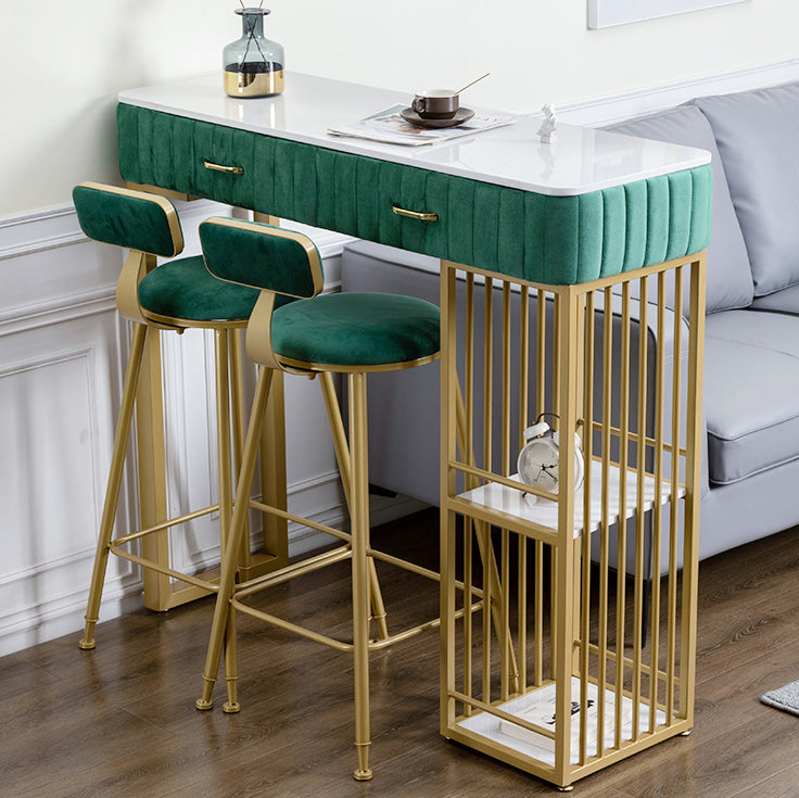 Glam Rectangle Indoor Bar Dining Table White Marble Bistro Table with Drawer Clearhalo 'Bar Furniture' 'Bar Tables' 'bar_tables' 'furn' 'furn_bar_tables' 'Furniture' 'furniture_bar_tables' 'Kitchen & Dining Furniture' 'kitchen&dining_furn' 'kitchen' 4245416